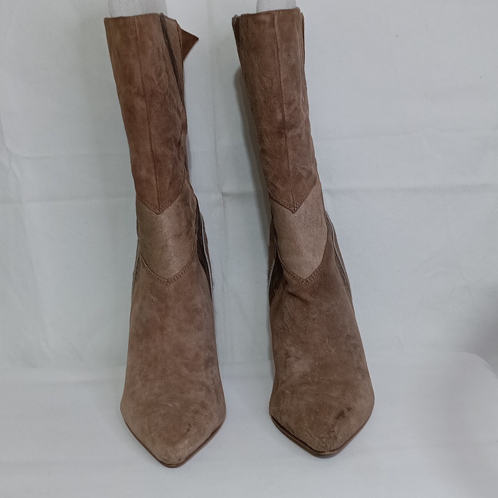 Guess Tan Patchwork Calf Boots | Pointed Toe Heeled Boots | Size 8.5 | Western